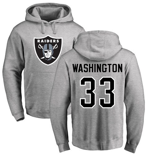 Men Oakland Raiders Ash DeAndre Washington Name and Number Logo NFL Football #33 Pullover Hoodie Sweatshirts->nfl t-shirts->Sports Accessory